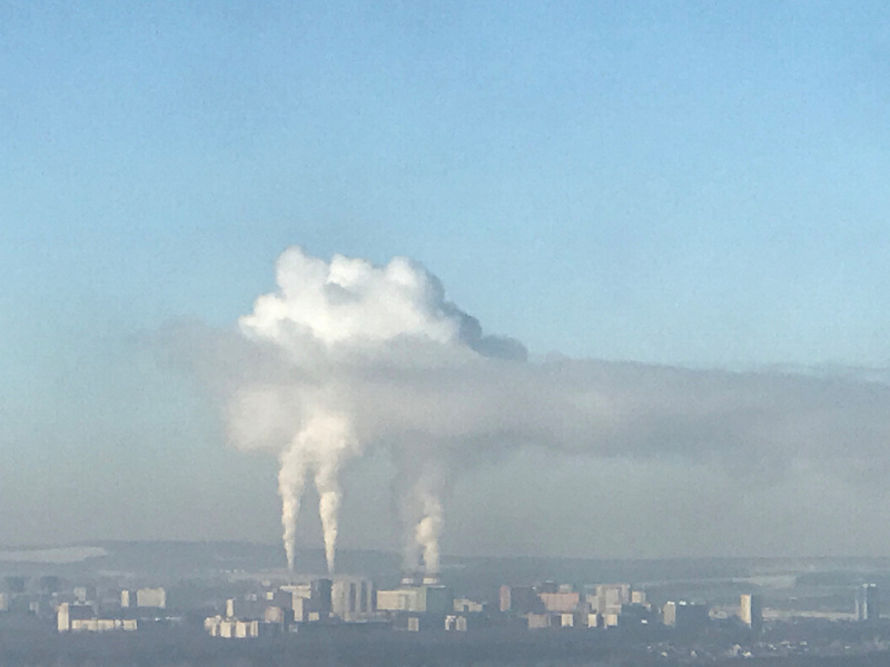 Затонская ТЭЦ ООО "БГК". Морозная и безветренная погода.