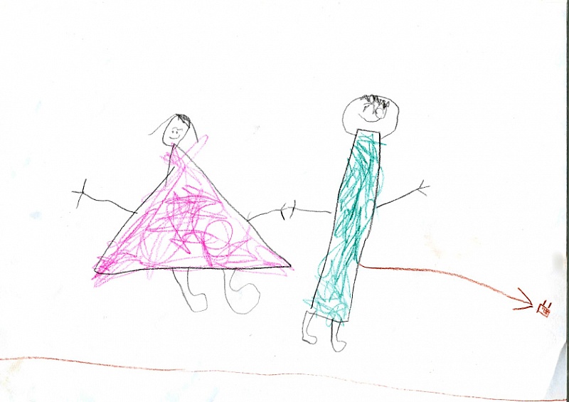 Попросили Вовика нарисовать Папу и Маму на работе. Приносит.. смеялись долго!!! Но так он видит :))) (Вова 5 лет)