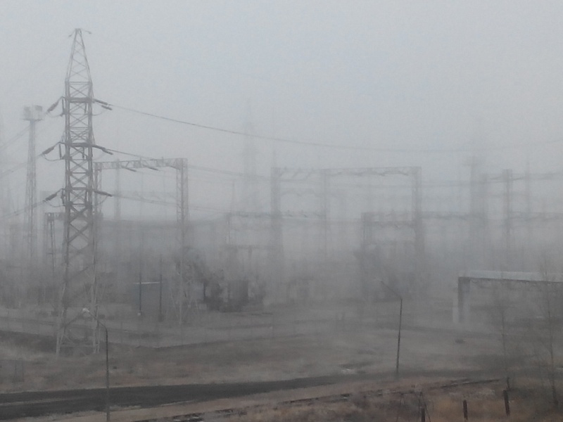 ОРУ-110 кВ Гусиноозёрской ГРЭС, в тумане